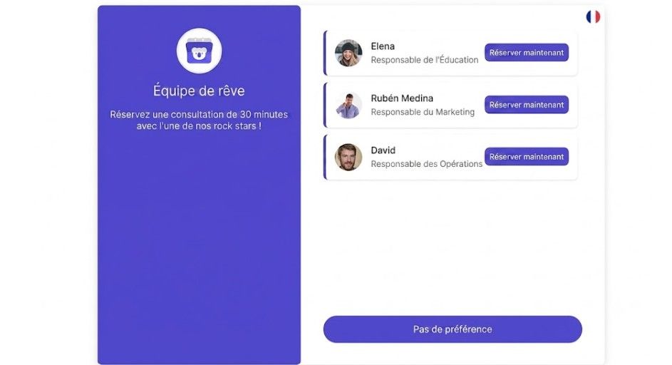 page de réservation pour la planification d’équipe